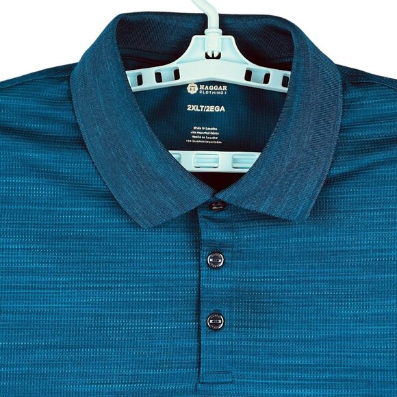 Haggar Men Polo Shirt Size 2XLT Long Sleeve Heather Blue Stretch Buttons Placket - Picture 3 of 10